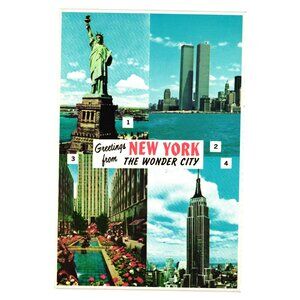 Vintage New York Postcard Wonder City Statue Of Liberty World Trade Center 1960s